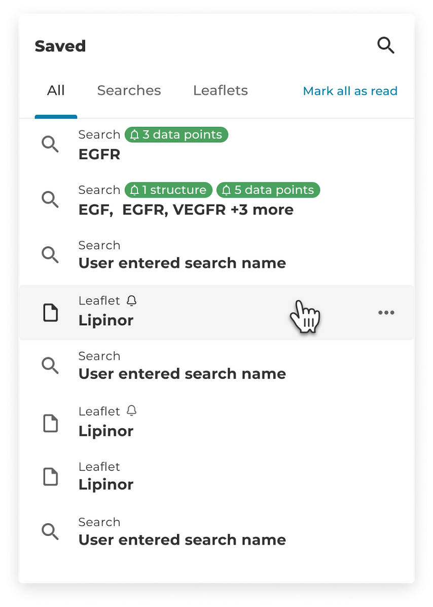 Saved searches interface